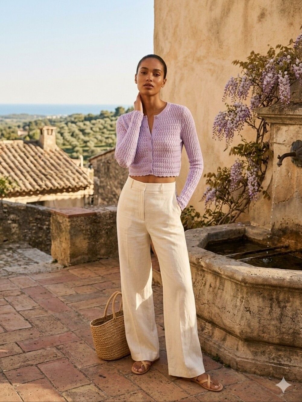 Zara Lilac Pointelle Open Knit Cropped Cardigan Sweater Size S